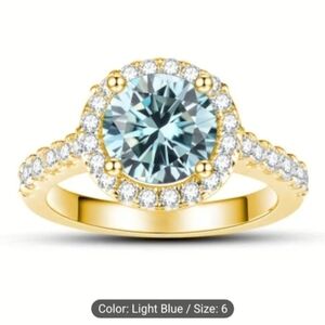 18k Gold Over Sterling Silver Light Blue 1 Ct Genuine Moissanite Halo Ring